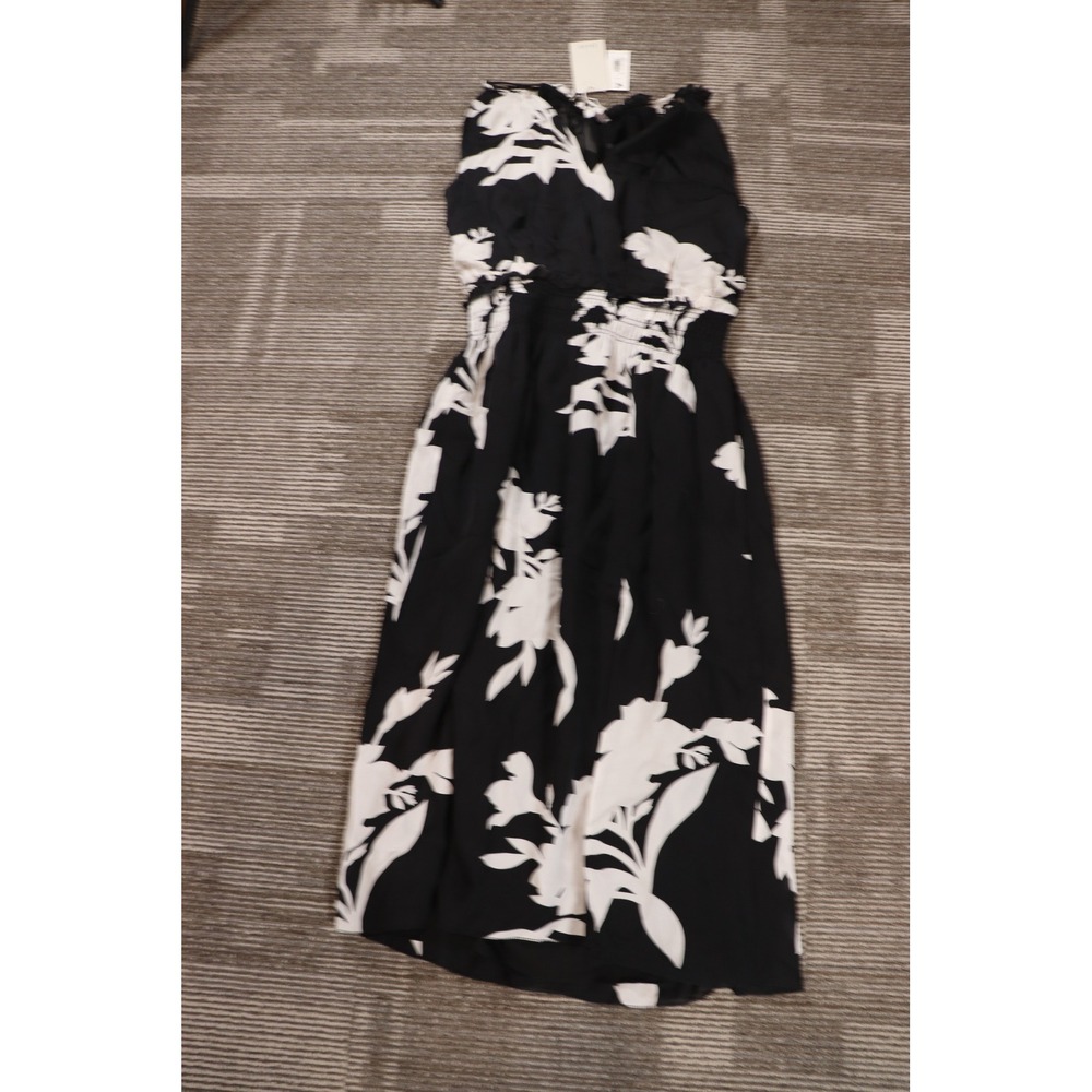 Joie Jerelle Floral Smocked Midi Dress Caviar Black White Halter NWT Size L
